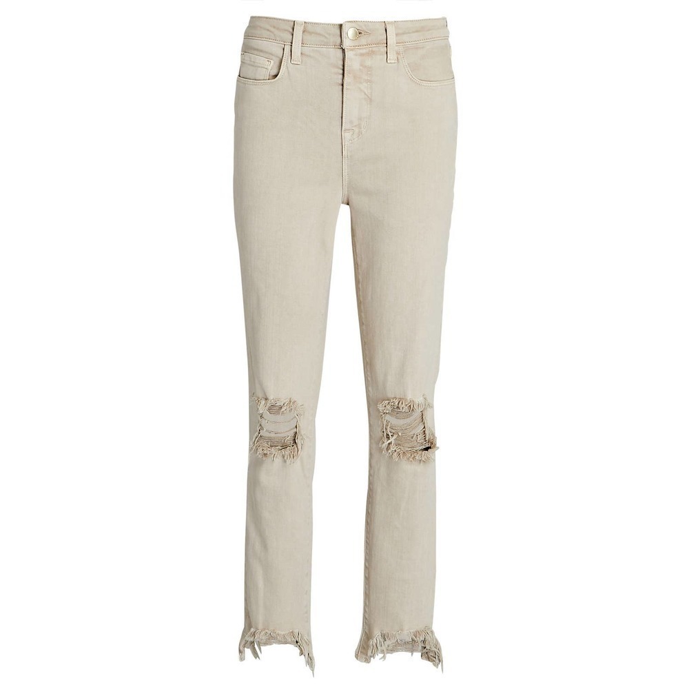 L'AGENCE High Line High-Rise Skinny Jeans Biscuit Destruct Cropped Size 27